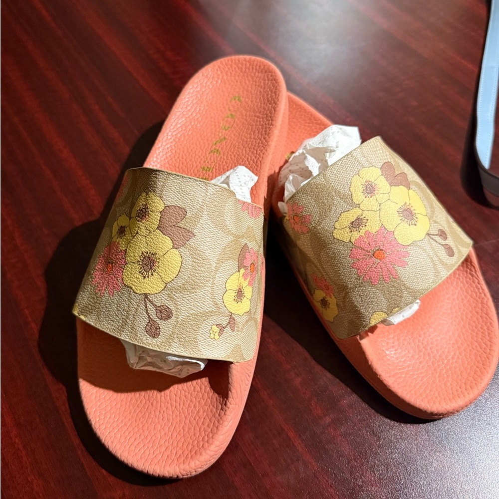 Coach Orange Floral Slides - Picture 2 of 3
